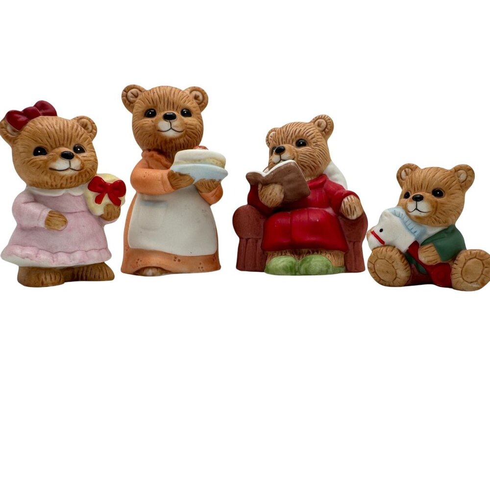 Vtg Homco Ceramic Bear Family Figurines 5302 Set Of 4 Father Mother Children
